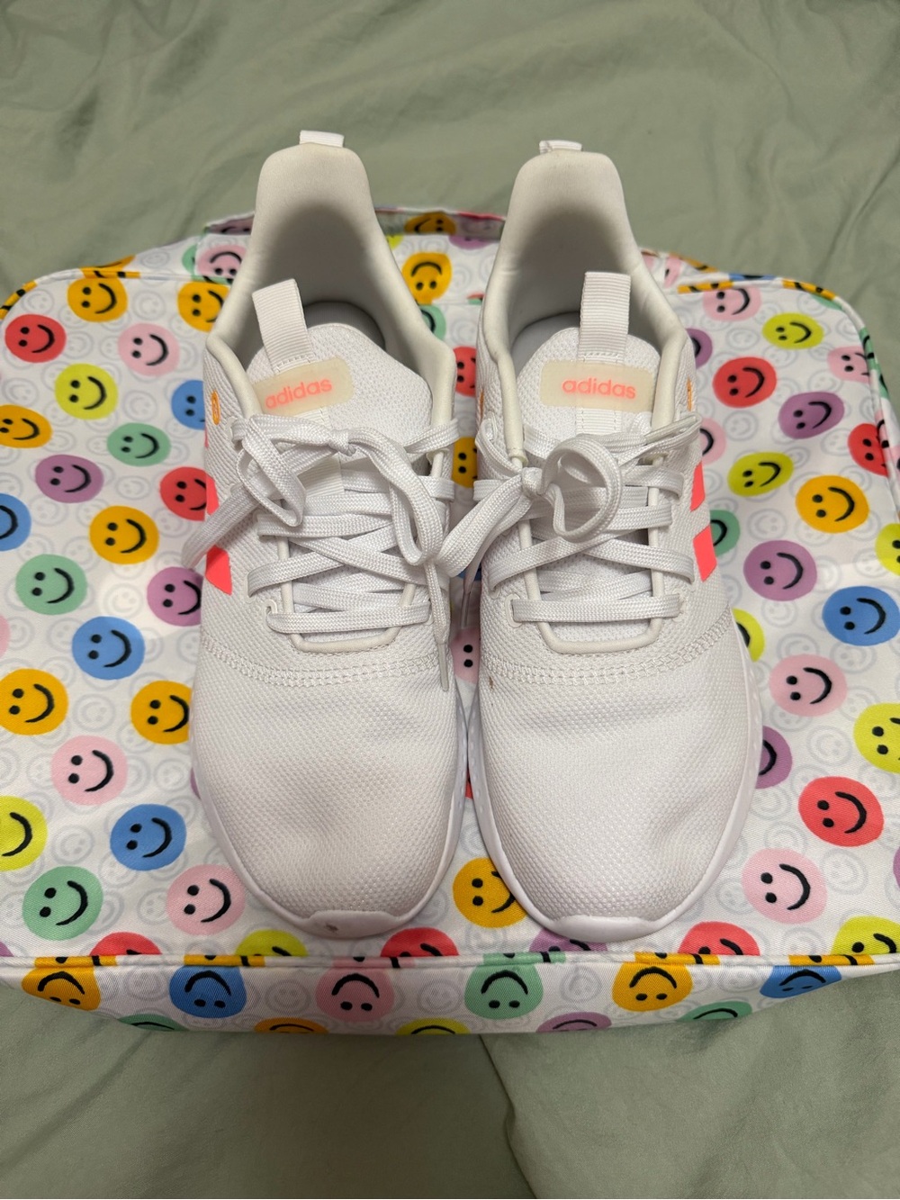 adidas White Sneakers with Coral Pink Accents
